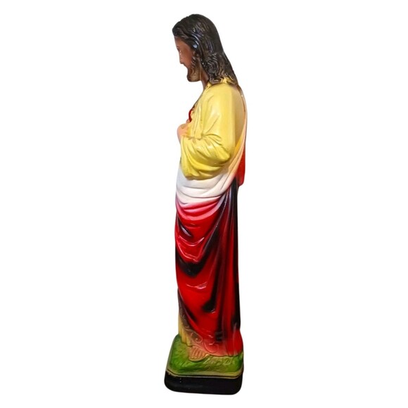 Vtg Sacred Heart Jesus Christ Chalkware Statue Figure Religious Catholic Mexico - Picture 3 of 7